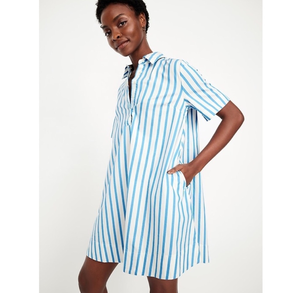 Old Navy Mini Swing Shirt Dress Blue White Striped